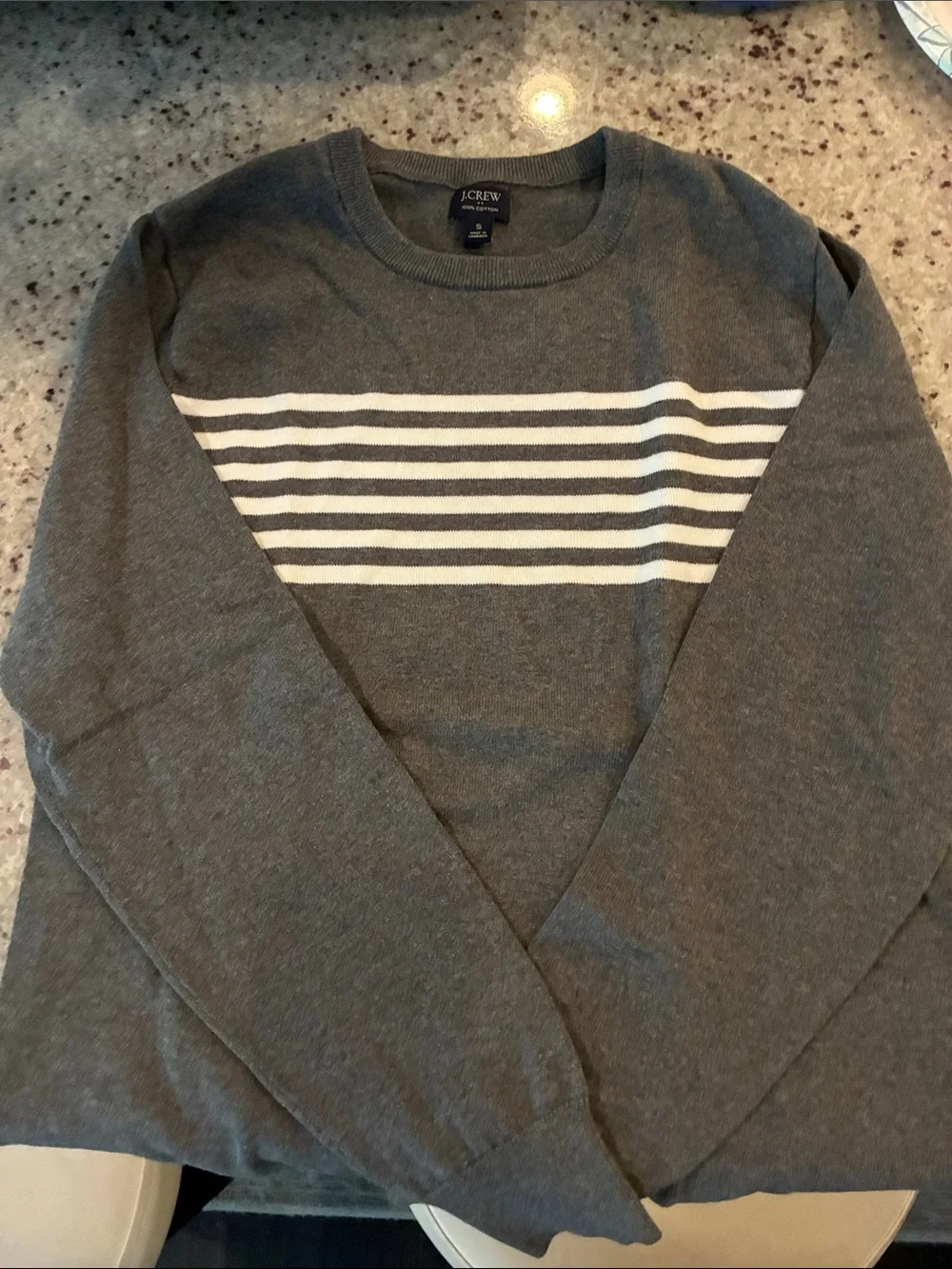 J. Crew Gray Crewneck Sweater with White Stripes
